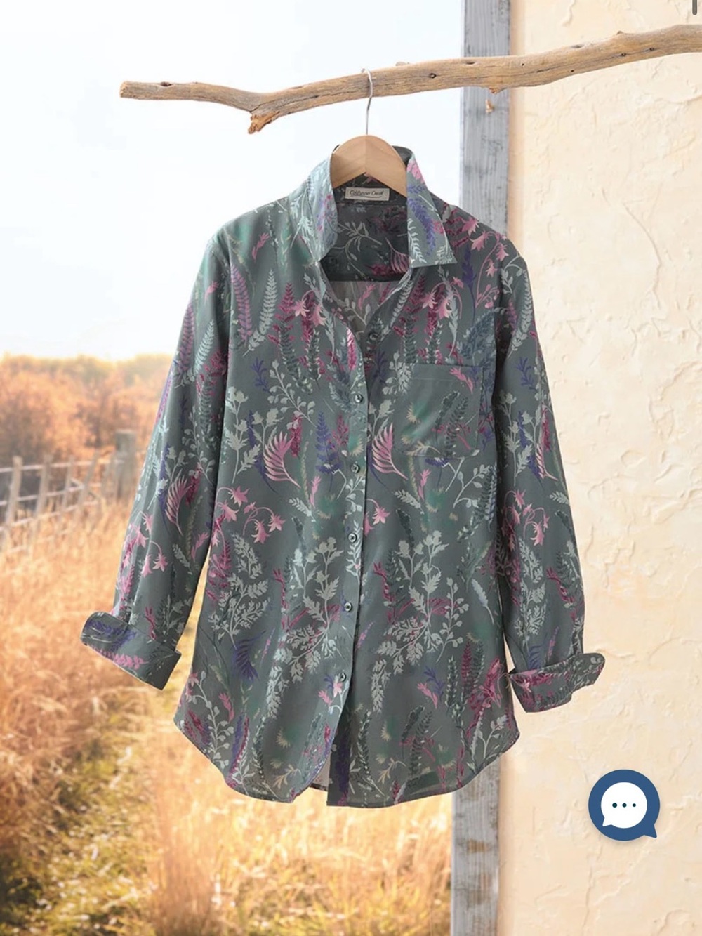 New! Coldwater Creek Tucson Teal Multi Printed Blouse 💯 cotton